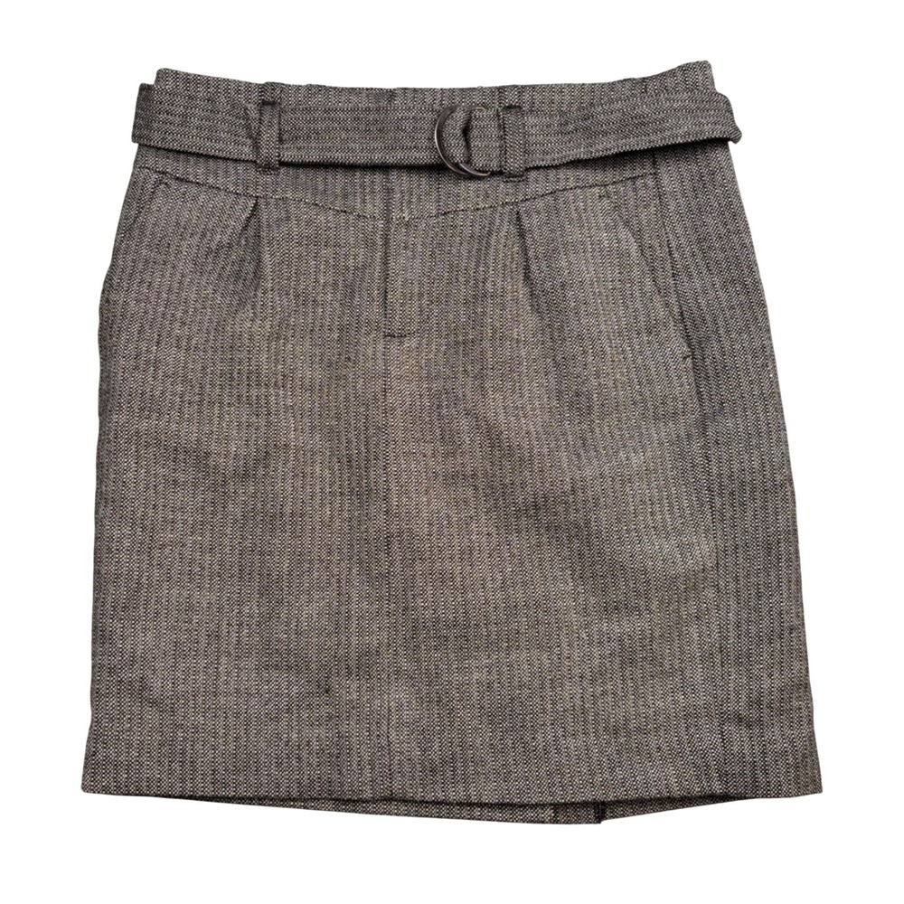 Banana Republic Womens Gray Herringbone Tweed Belted Mini Skirt Size 2 1057